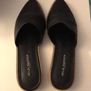 Kelsi Dagger brand new black leather mules size 9